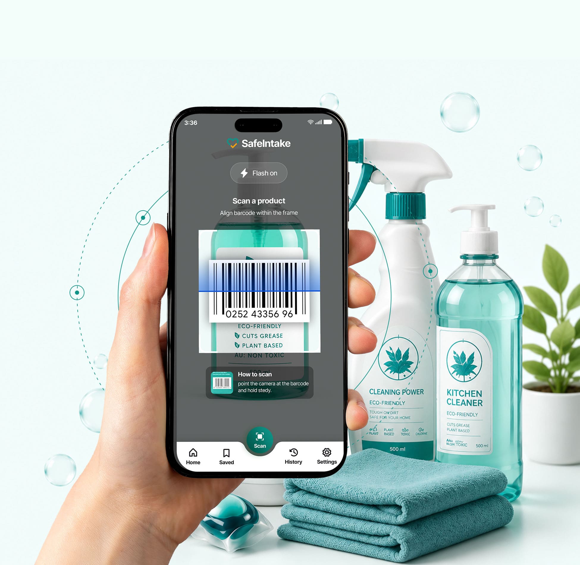 Person scanning household cleaning products with SafeIntake